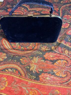 Classic Navy Velvet Frame Clutch with Top Handle